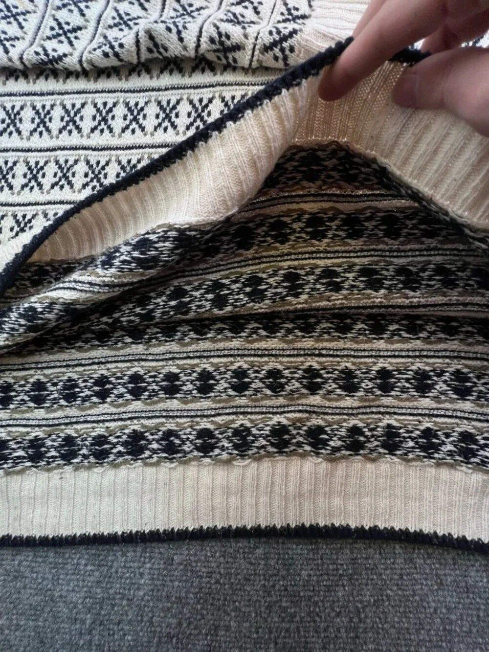 VTG Bill Blass Sweater Fair Isle Hand Framed USA Grandpa Blue White XL (1X) Men